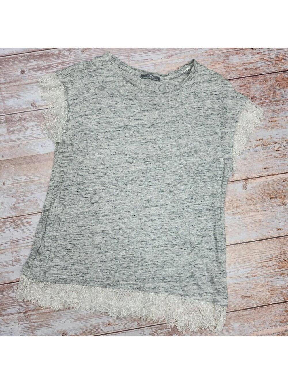 Cute Grey Lace Trim Short Sleeve Top Zara Large